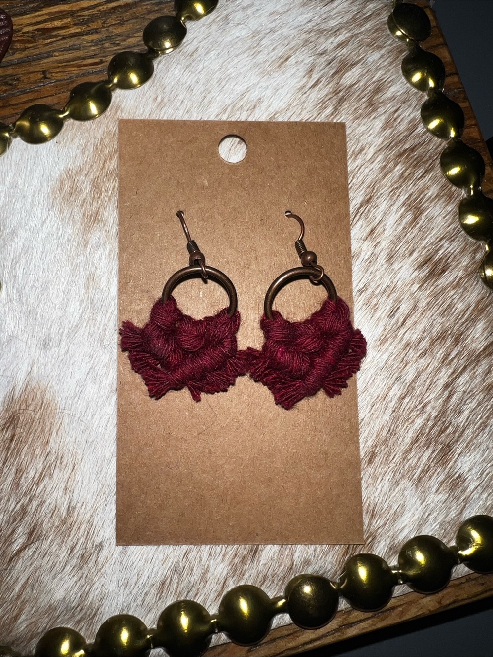 Handmade Burgundy Fringe Hoop Earrings - Fashion Jewelry